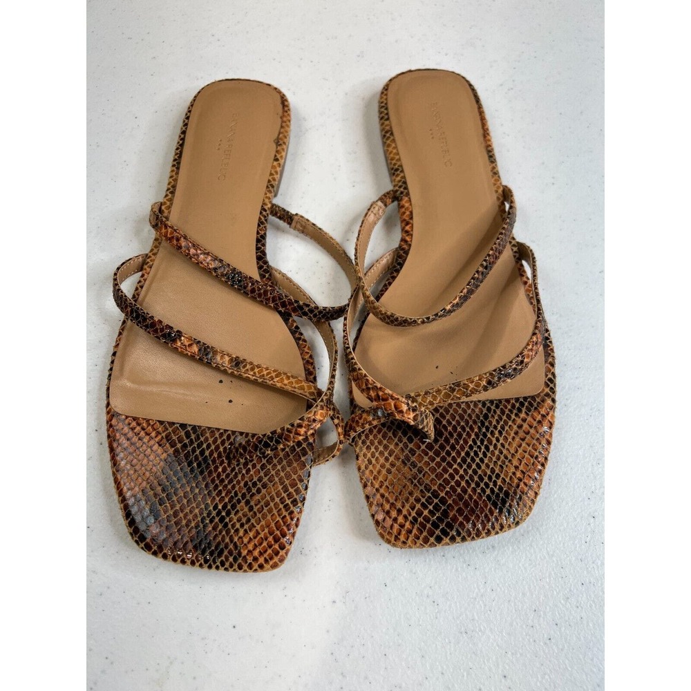 Banana Republic Barely There Sandal 24cm Brown‎ Snakeskin Square Toe Flip Flops